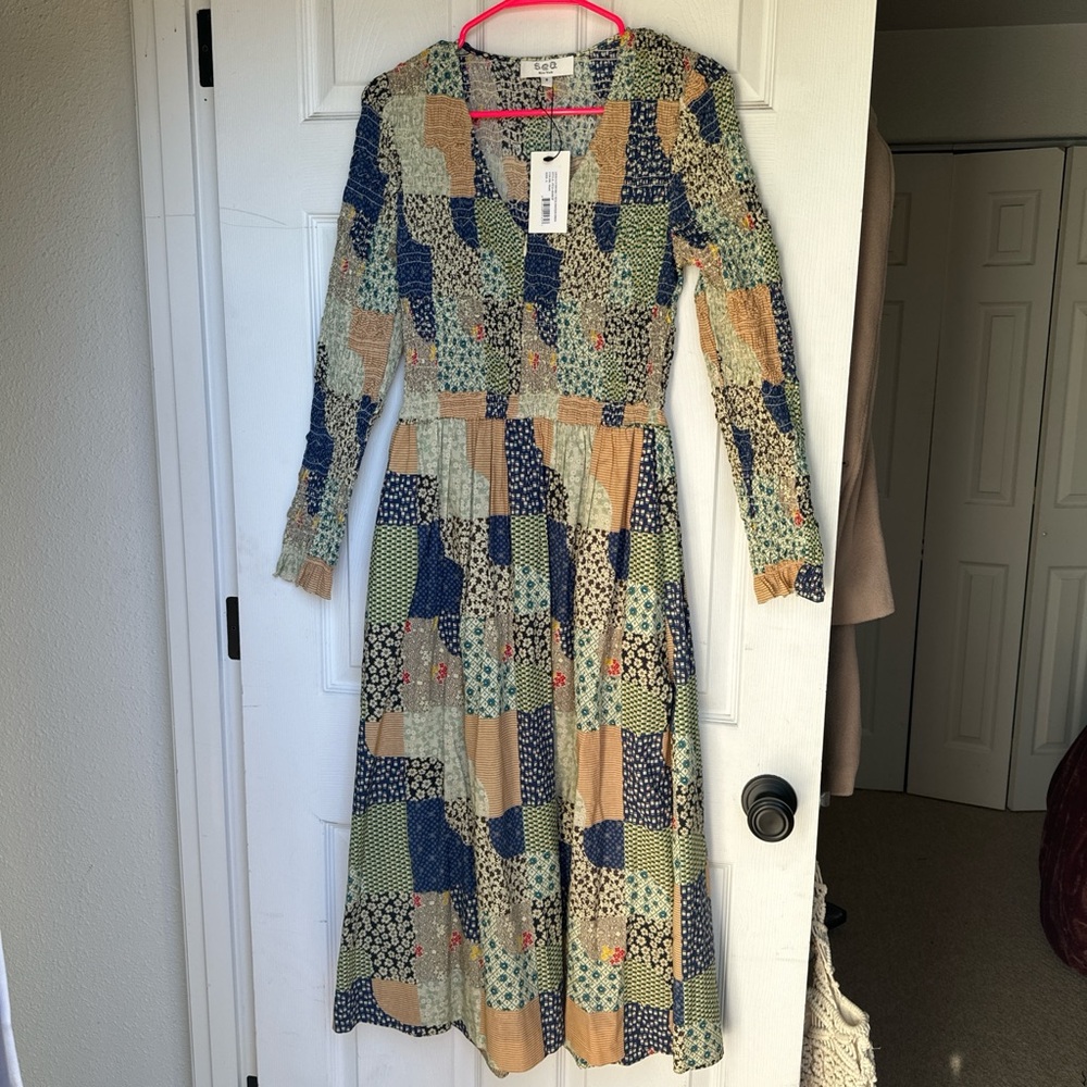 Sea NY Louie patchwork smocked dress